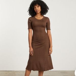Everlane ribbed chocolate midi dress w cut out back sz S cut out back